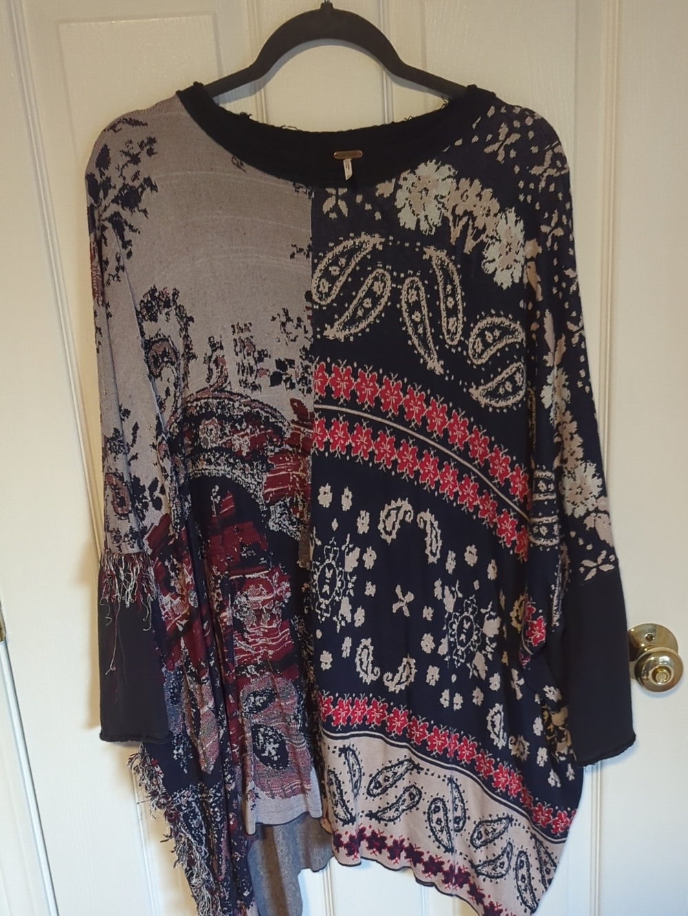 Free People Navy, Cream and Red Paisley Patchwork Tunic